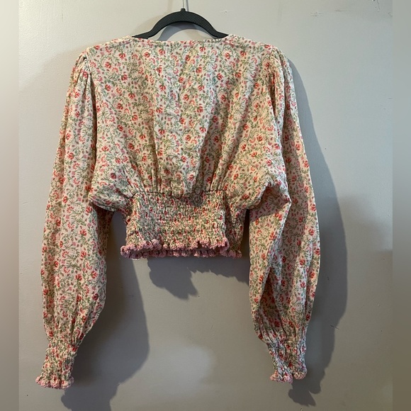 Free People *RARE* SHE MADE ME Peasant Floral Blouse Crop Top - Picture 8 of 12